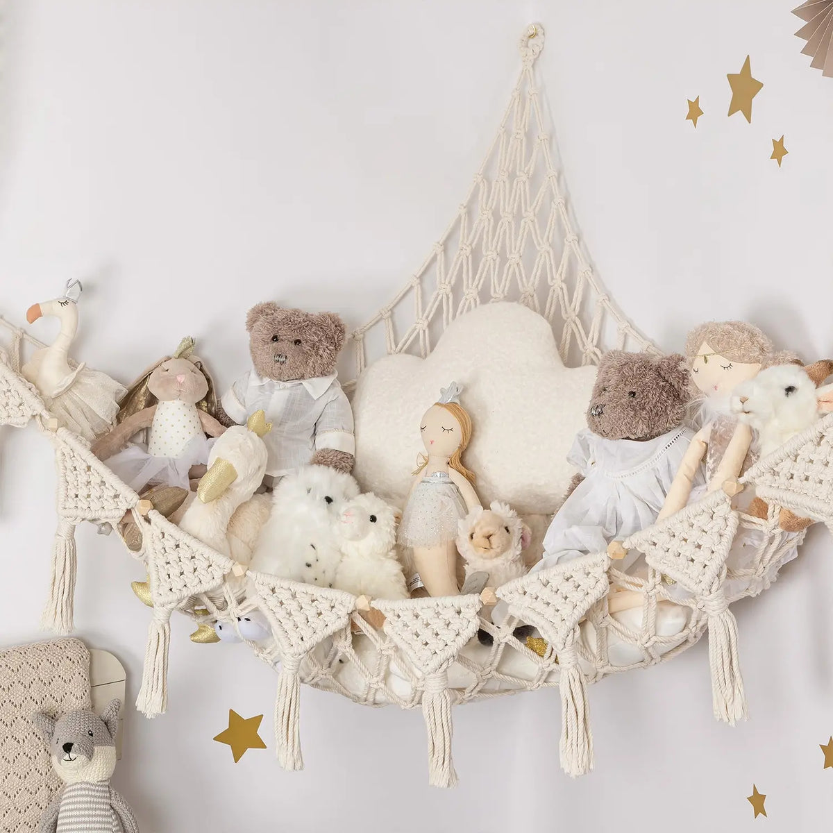 Boho Style Woven Toy Hammock, 1 Count Creative Plush Toy Storage Net, Teddy Bear Storage Organizer, Toy Hanging Bed for Bedroom Decor, Shelves, Decorative Storage Organizers