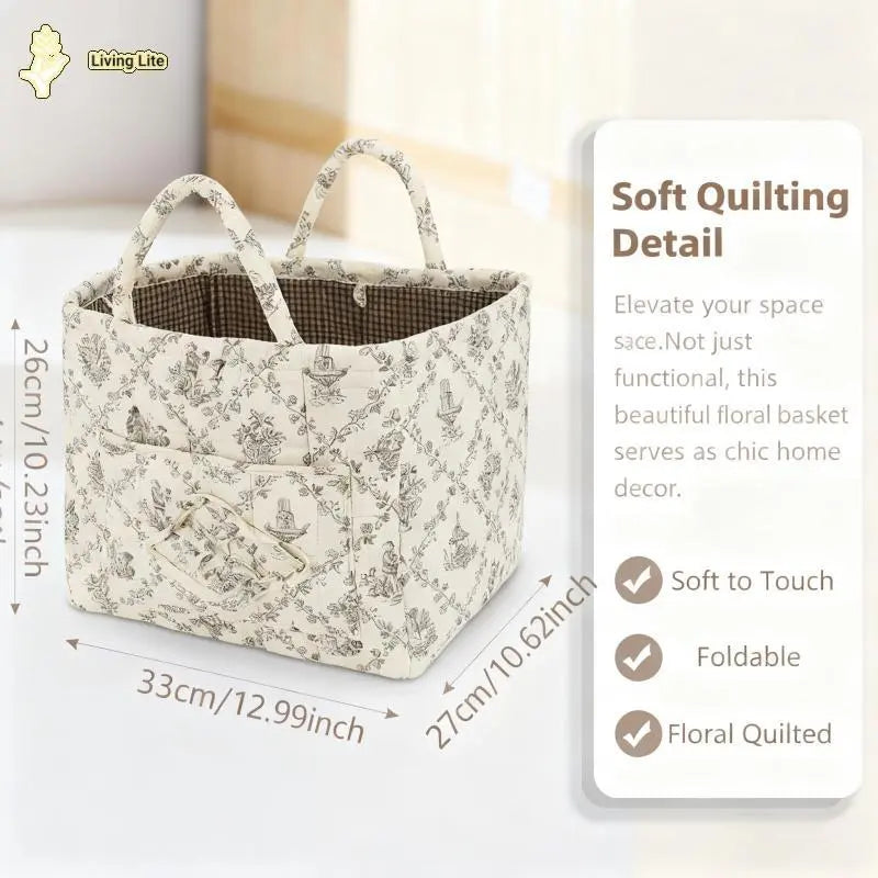 car Storage Basket, floral Fabric quilted basket for Clothes Toys & Blankets Car Trunk Organizer Backseat Storage Machine Washable Large Capacity Woven Design room clutter organization daily use item summervibes large capacity clothes