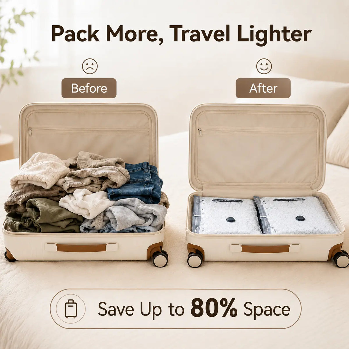 Cordless Travel Vacuum Compression Storage Bags Set (9 Pack, 3 Sizes) - Organiser, 9 Bags Refill (No Pump), Foldable, Dustproof, Waterproof Reusable Space Saver for Carry-On Suitcases, Outdoor Use Father's Day Gift