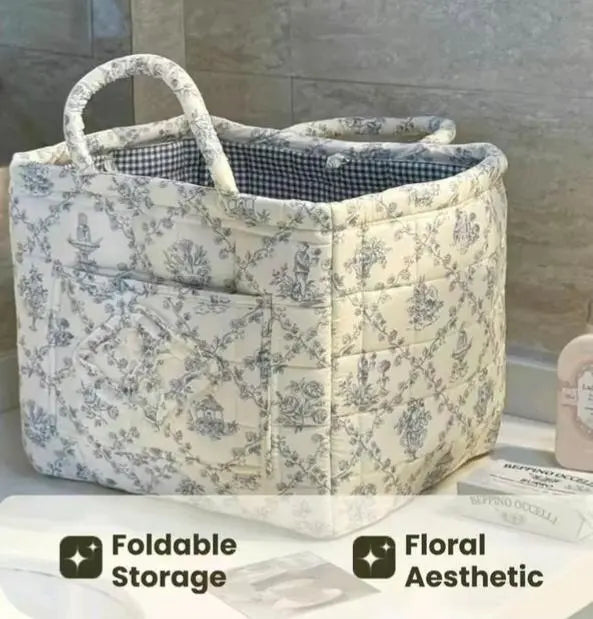 Colorful Floral Print Soft Cotton Weaving Basket - Lightweight, Collapsible, Large-Capacity Home Supplies Organizer Bin with Smooth Liner, Washable, Gentle on Clothes, Ideal for Organizing Backseat, Blankets, Toys, Weaving Basket For Blankets, Trunk‑Ready