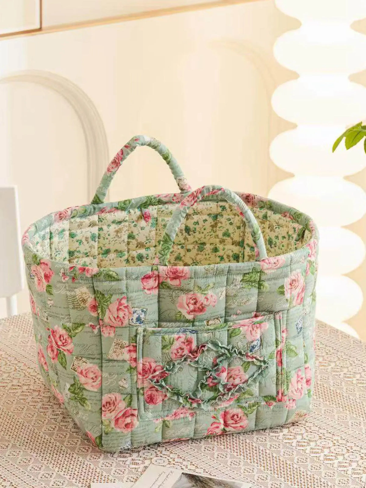 Floral Pattern Flower Fabric Storage Tote Basket, Portable Underwear Organizer, Organizing Baskets, Home Organization for Kitchen Bathroom Bedroom Living Room Office, Decorative Storage Basket