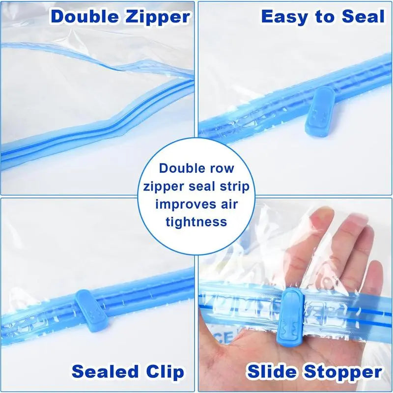 5/11 Pack Compression Vacuum Storage Bags, Blue Transparent Resealable Zipper Bags, Waterproof Leakproof Airtight Dust Moisture-Proof, Extra Large Capacity 80% Space Saving Compression Bag with Hand Pump