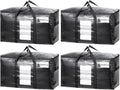 TAILI Extra Large Heavy-Duty Moving Bags (4 Pack Black) - Eco-Friendly Modern Multi-Purpose Space Saving Organizer Totes with Visible Window, Wrap-Around Handles, Lid, Zipper, Alternative to Moving Boxes