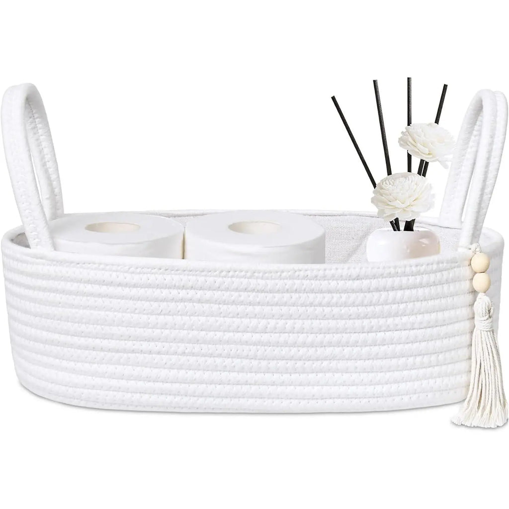 Small Storage Basket, Jute Rope Woven Toilet Paper Tray Organizer for Toilet  Top, Boho Bathroom Decor Holder for Shelf Bedroom Living Room -13x6x4 Inches