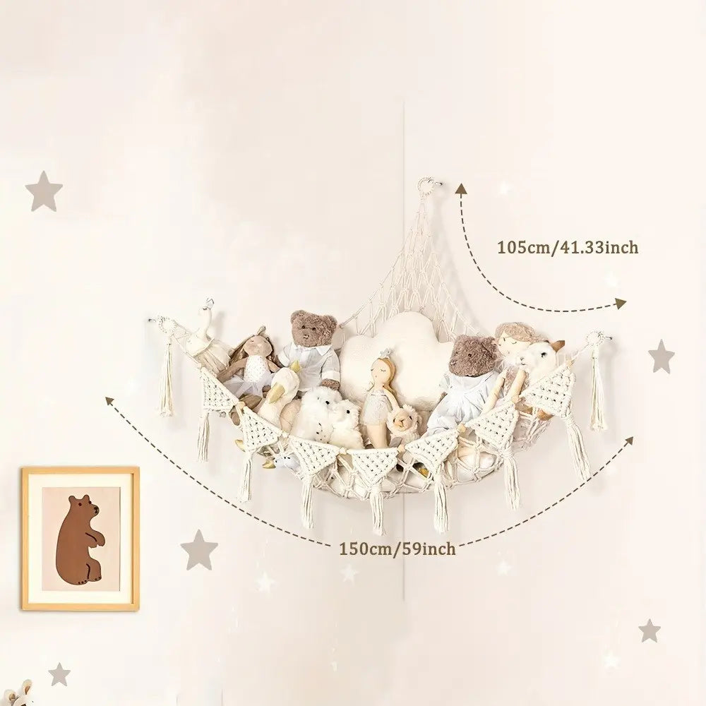 Boho Style Woven Toy Hammock, 1 Count Creative Plush Toy Storage Net, Teddy Bear Storage Organizer, Toy Hanging Bed for Bedroom Decor, Shelves, Decorative Storage Organizers