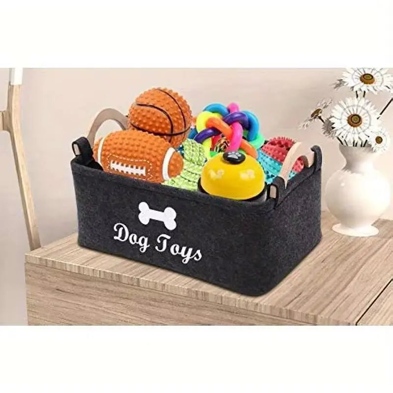 Fukuchong Pet Toy Storage Basket with Handle, No Battery Required, Convenient Dog Toy Organizer, Durable Adhesive Material