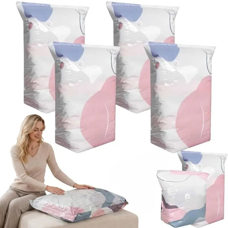 No Air Pump Needed Vacuum Storage Bags Press to Seal Reusable Heavy Duty Compression Bags Moisture Dust Resistant Multiple Sizes Mixed Pack For Off-Season Clothes Bedding Quilts Blankets Storage Organiser