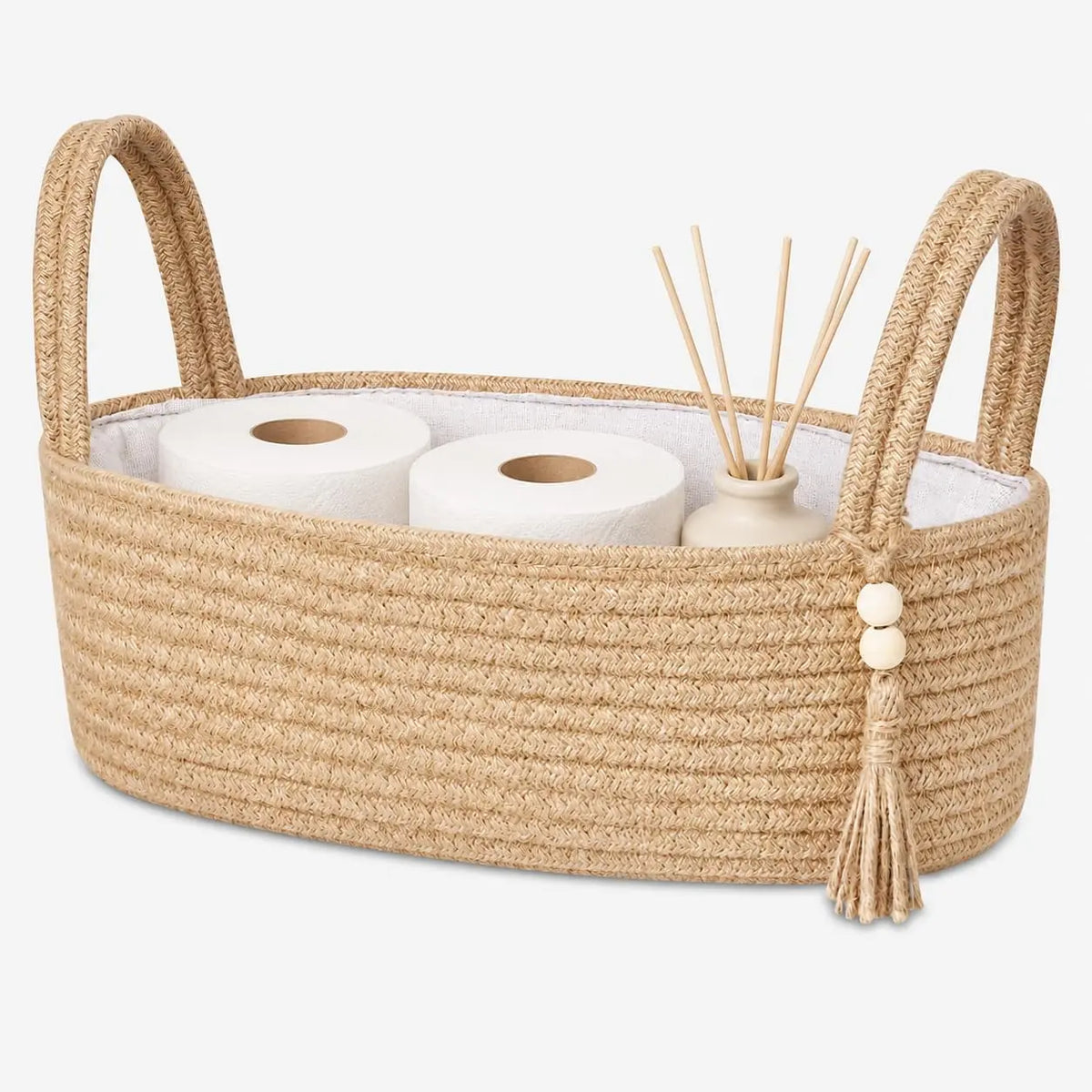 Small Storage Basket, Jute Rope Woven Toilet Paper Tray Organizer for Toilet  Top, Boho Bathroom Decor Holder for Shelf Bedroom Living Room -13x6x4 Inches