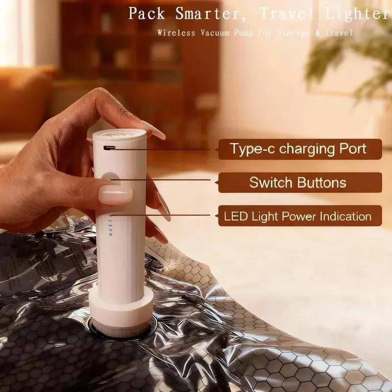 【Father's Day Gift】X7 Cordless Travel Vacuum Bags Set with Rechargeable Pump - 15-Pack PA+PE Waterproof Resealable Vacuum Zipper Pouches (3 Sizes), 140L/Min Powerful Suction, 80% Space Saving, Carry-On Suitcase Essential, Space Saving Bag