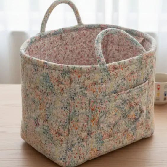 Colorful Floral Print Soft Cotton Weaving Basket - Lightweight, Collapsible, Large-Capacity Home Supplies Organizer Bin with Smooth Liner, Washable, Gentle on Clothes, Ideal for Organizing Backseat, Blankets, Toys, Weaving Basket For Blankets, Trunk‑Ready