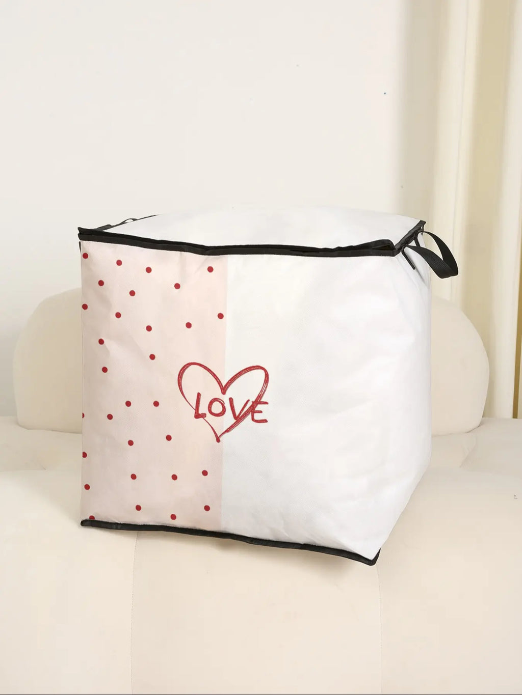 Heart Printed Thick Quilt Storage Bag, Blanket Storage, Cute and Practical Kids Bedding Organizer, Organizer Storage Supplies, Durable Material, Easy Carry Handle, Home Use, Valentine's Day Gift