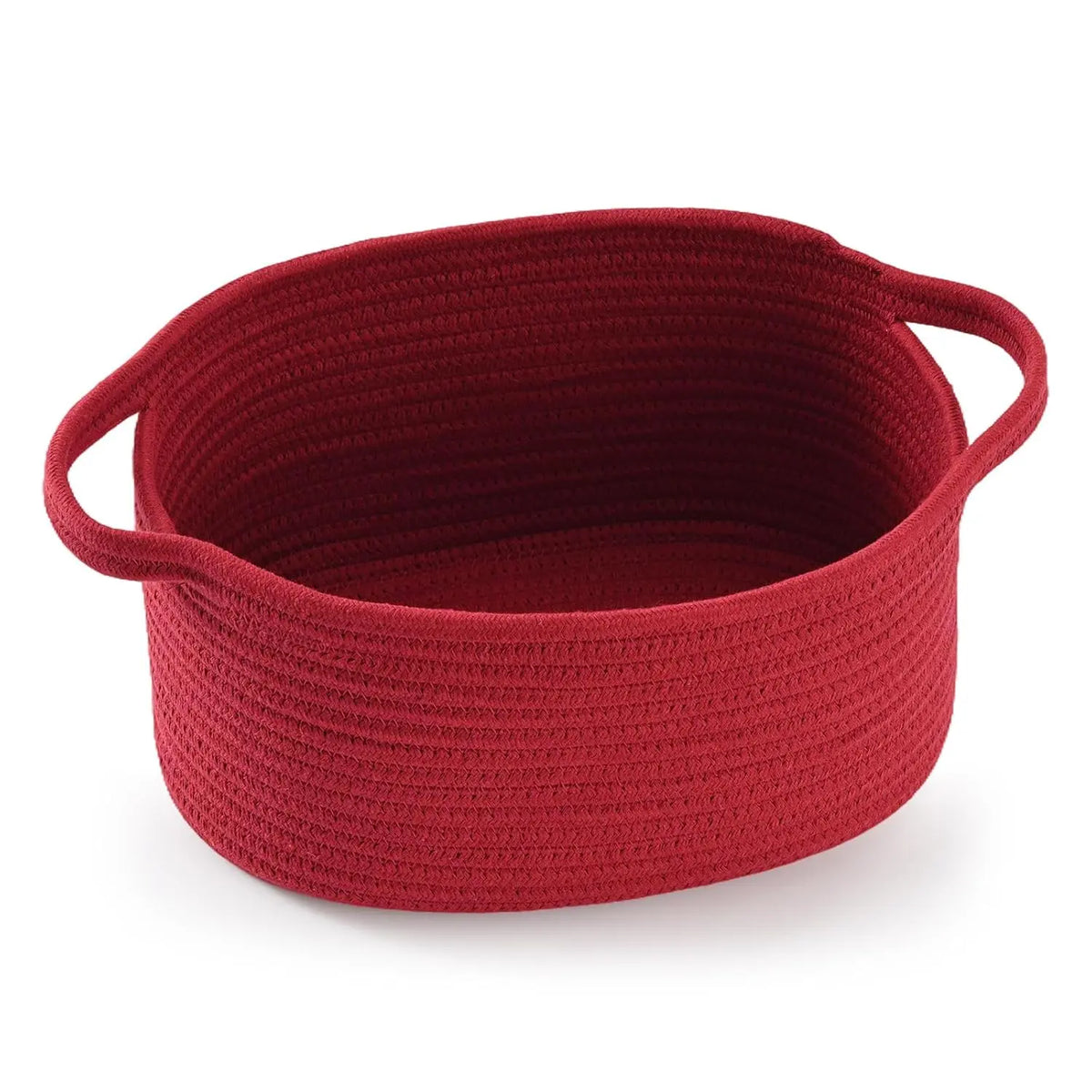 Decorative Cotton Rope Woven Storage Basket with Handle - Cute Small Collapsible Home Organizer (13" D x 8" W x 6" H) for Baby Toys, Sustainable Materials, Structured Base, Easy Carrying for Baby Shower, Graduations, Valentine's Day