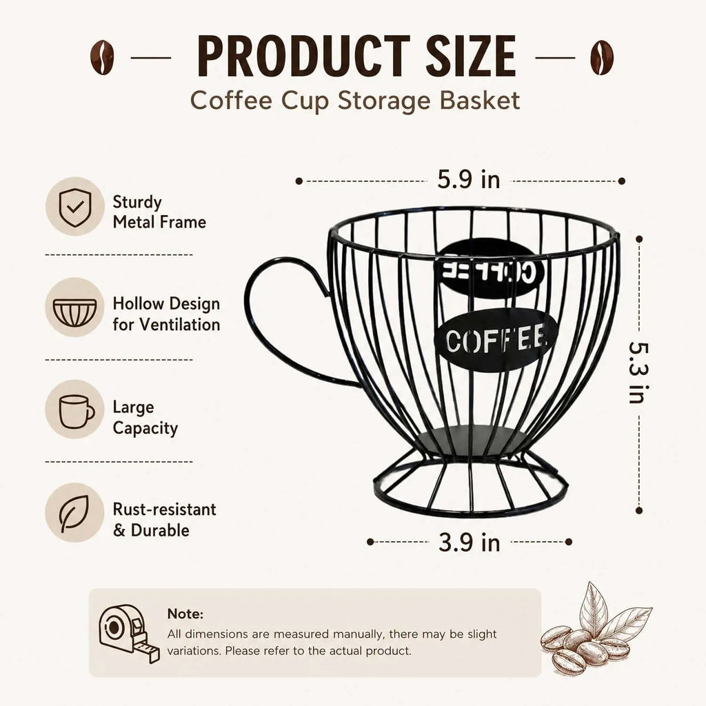 Hollow Smooth Metal Cup-Shape Wire Basket - Kitchen Wire Organizer for Countertop, Drawer & Cabinet Coffee Pod Storage, Farmhouse Coffee Station Decor Gift for Enthusiasts