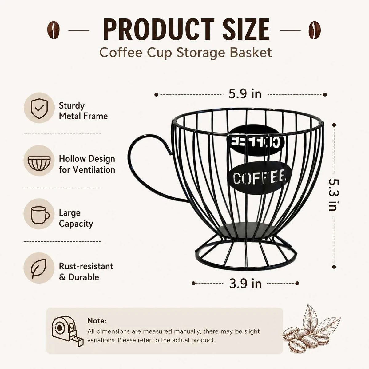 Hollow Smooth Metal Cup-Shape Wire Basket - Kitchen Wire Organizer for Countertop, Drawer & Cabinet Coffee Pod Storage, Farmhouse Coffee Station Decor Gift for Enthusiasts