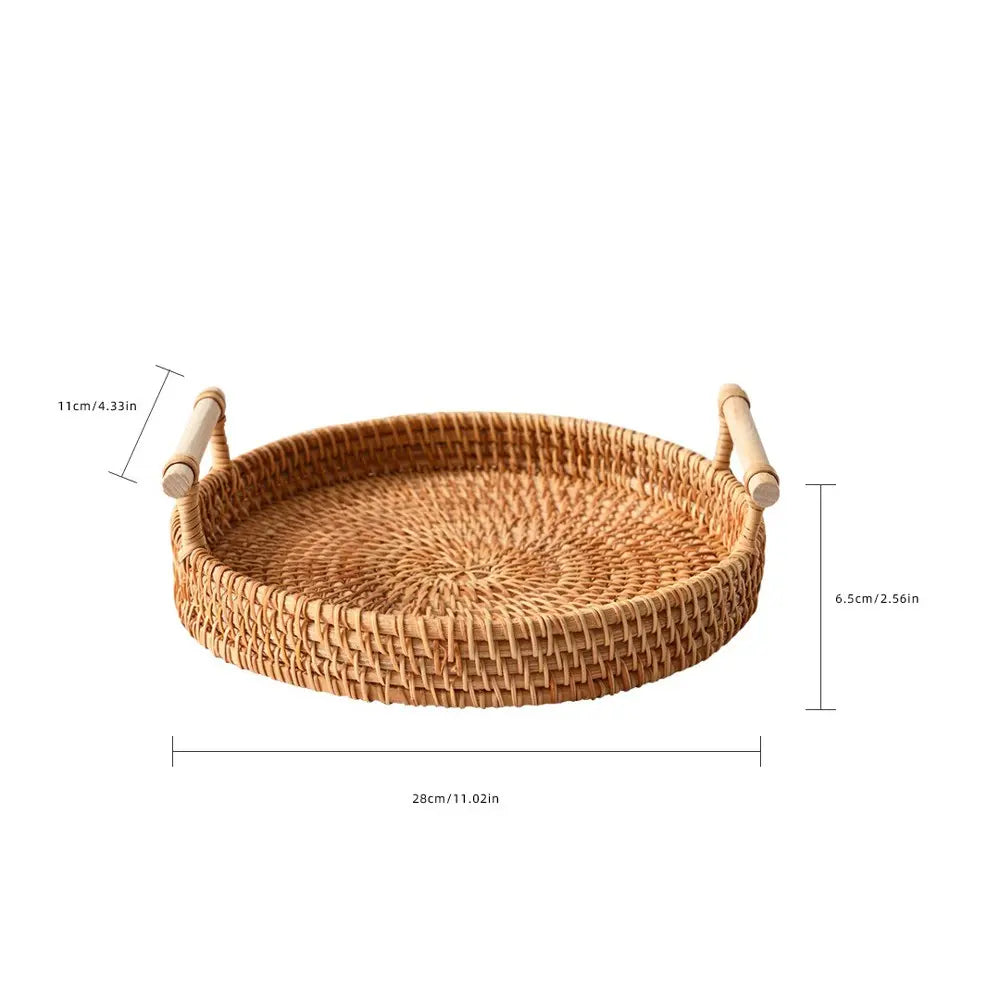 Japanese Handmade Woven Basket, Dual Handle Tray, Round Fruit Storage Dish, Sweet Treats Holder, Bread Bun Display, Inn Tableware, Storage Baskets