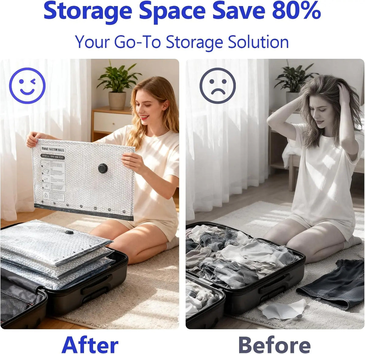 Reusable Vacuum Storage Bags with Rechargeable Cordless Air Pump - 9/18 Pack Carry-On Compact Zippered Portable Multipack Organiser for Luggage, Suitcase, Clothes Sealing, Airtight Dust Protection, Portable Storage Bag