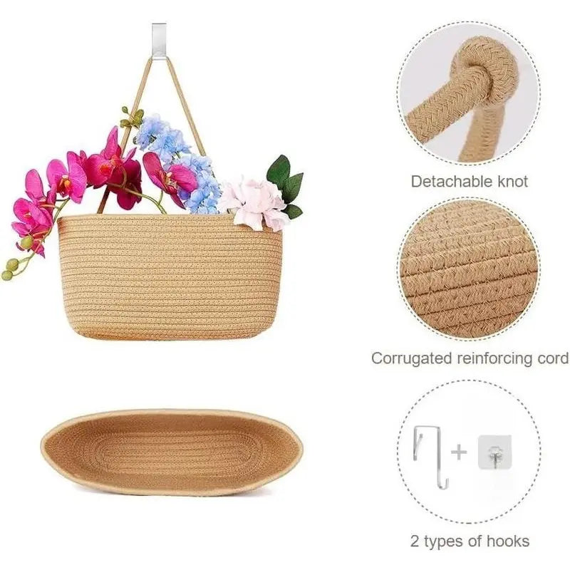 3-Tier Woven Cotton Door-Hanging Storage Basket Set - Compact French Country Home Organizer, Fast Install Use, Clutter Stays Put, Ideal for Busy Parents' Nursery Diapers & Toys (Nursery Decor)