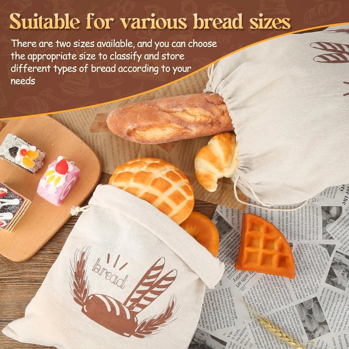 4Pcs Linen Bread Bags With Drawstring,Reusable Homemade Bread Container,Pastry Pouches, Food Pouch For Bread Baguette Fruit Vegetables,Hand Tools Kits,Springtok