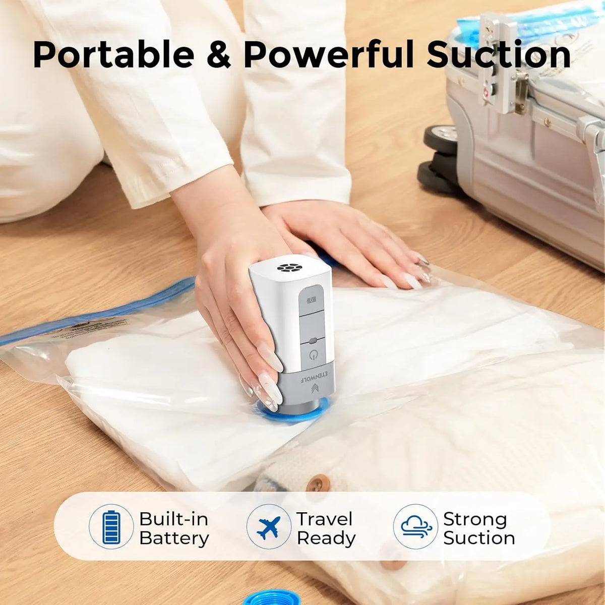 ETENWOLF 20-Pack Multi-Size Turbo Compression Vacuum Storage Bags Organiser - Rechargeable Wireless Fast Pump, Box, Turbo Valve, Thick PA+PE Resists Tears, 80% More Storage Space, Travel Ready for Sports & Outdoor Accessories, Clothes/Bedding, Reusable