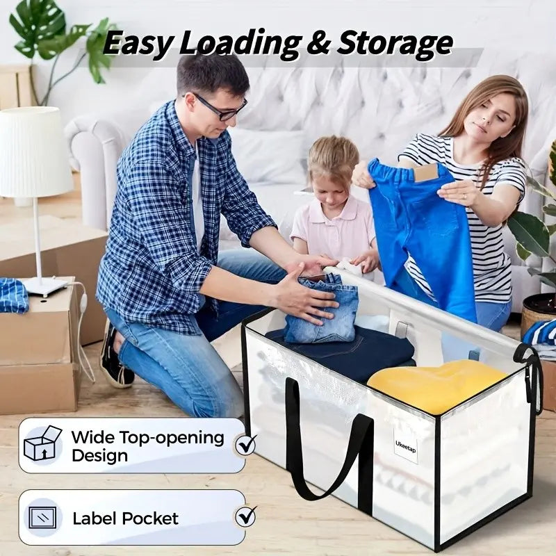 8-Piece Large Heavy-Duty Storage Bags, Transparent Lidded Boxes with Reinforced Handles, Durable Zipper Pouches for Clothes, Dorms, University Supplies
