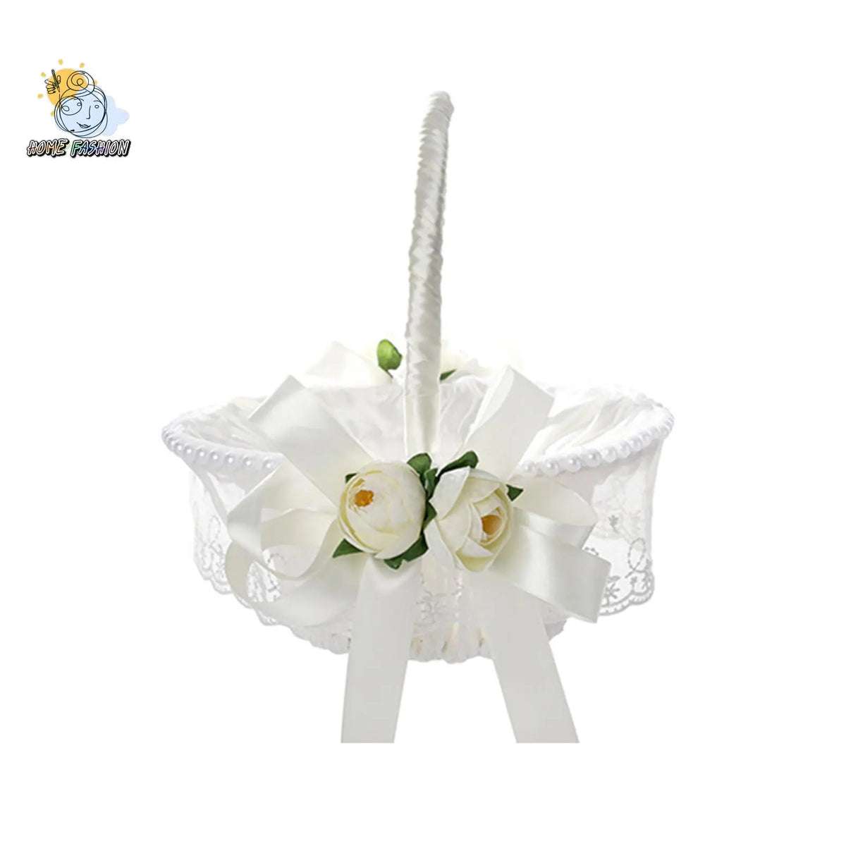 Elegant Wedding Flower Girl Decorative Storage Basket - Elegant Pearl Lace Tassel Design, Tassel Trim, Floral Pattern, Synthetic Material, 2 Sizes, 23.5*21.5cm White with Real Touch Norfolk Pine Garland for Wedding Parties, Sohochic