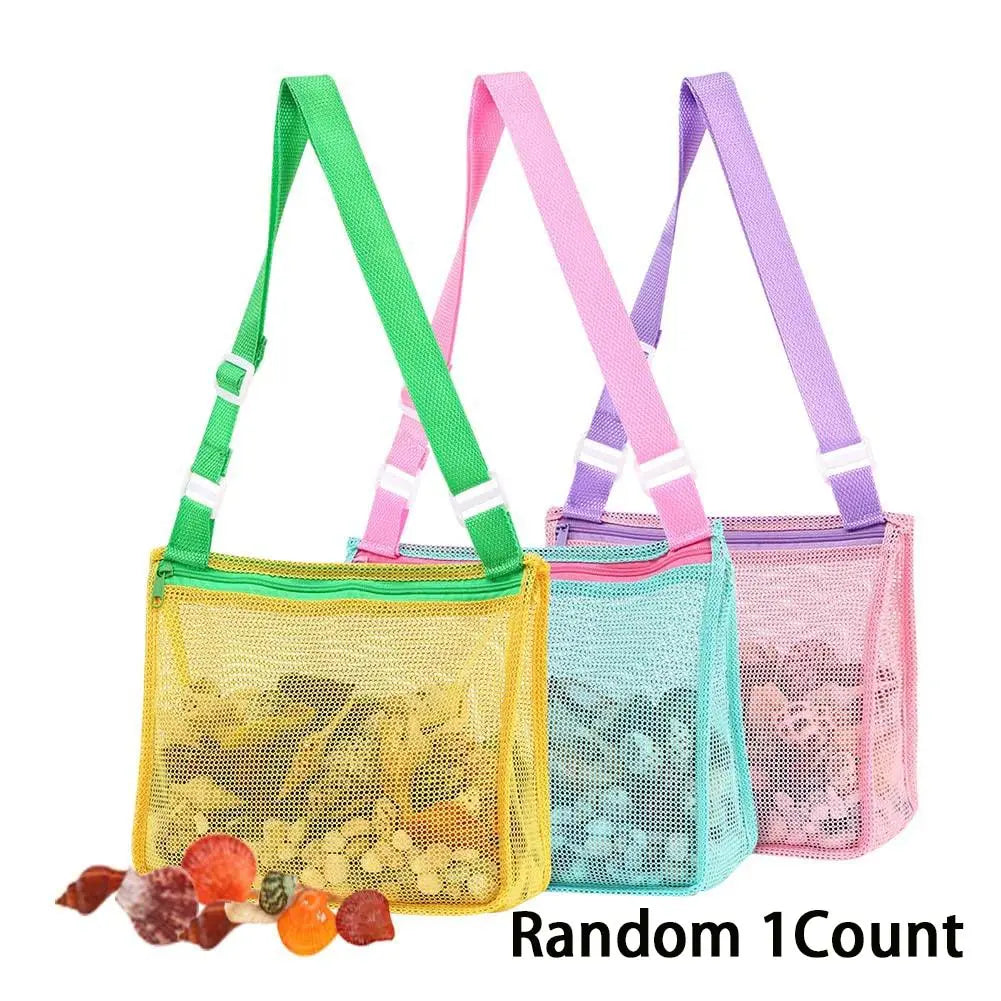 Beach Mesh Bag for Sand Toys and Seashells, Large Capacity Lightweight BPA Free Tote Bag Organiser for Children Beach Activities Adventure, Ideal Shell Storage Net Bag Organizer
