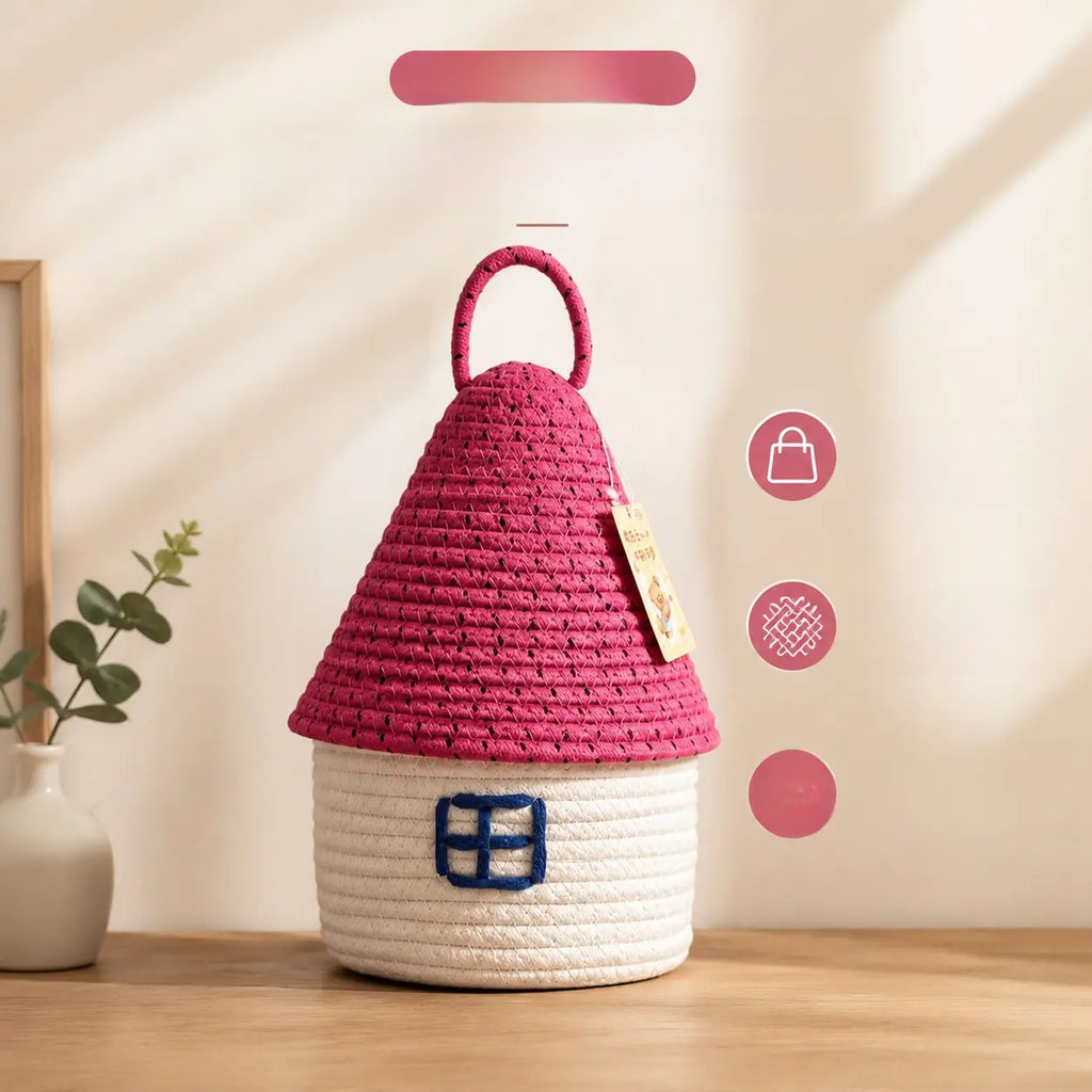 Cotton Fabric Home Storage Baskets - Multi-Size, Cute Design, Foldable, Handle-Equipped Household Organizers, Cappuccino (22*12), Pink & White Dopamine (22*19), Space-Saving Home Supplies