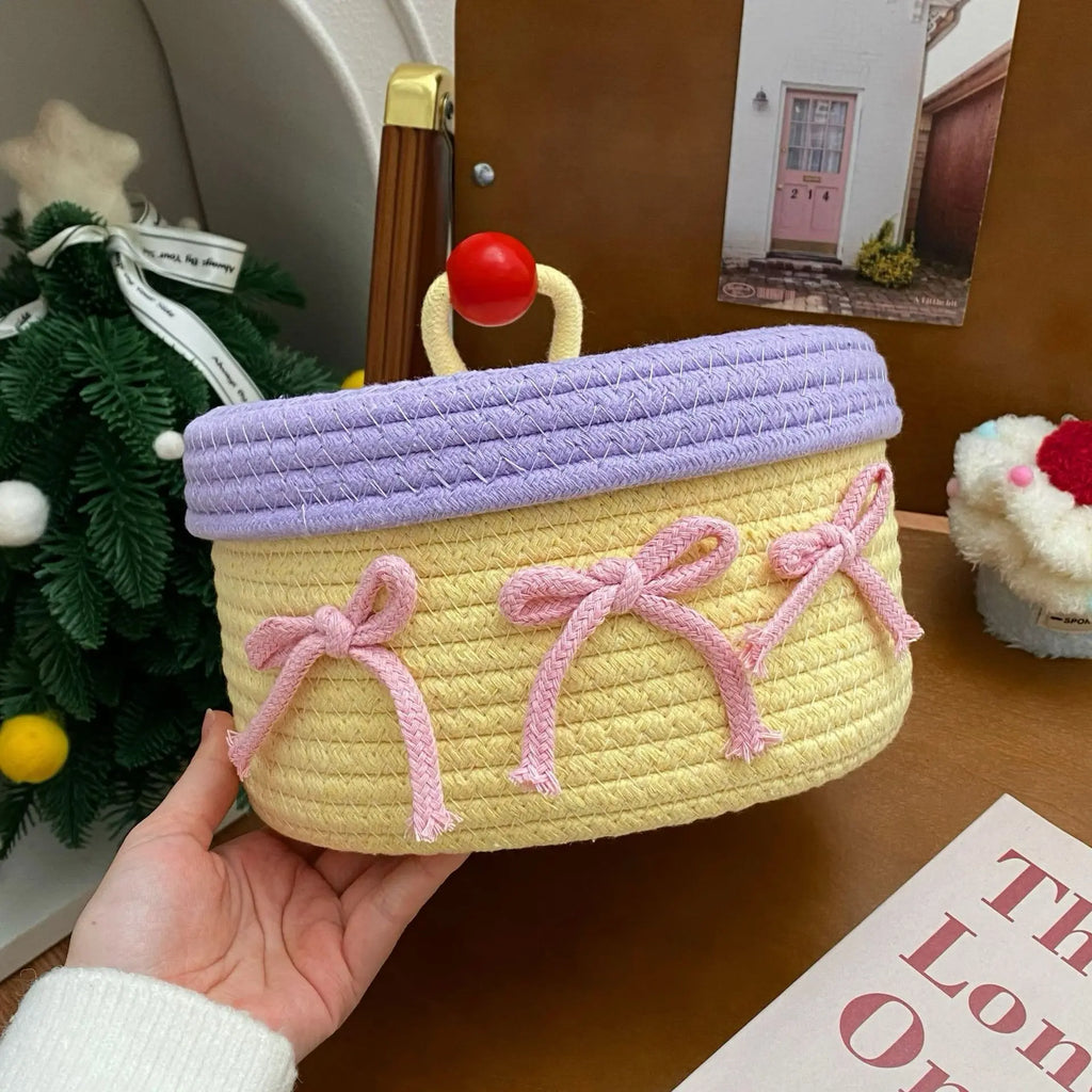 Cotton Fabric Home Storage Baskets - Multi-Size, Cute Design, Foldable, Handle-Equipped Household Organizers, Cappuccino (22*12), Pink & White Dopamine (22*19), Space-Saving Home Supplies