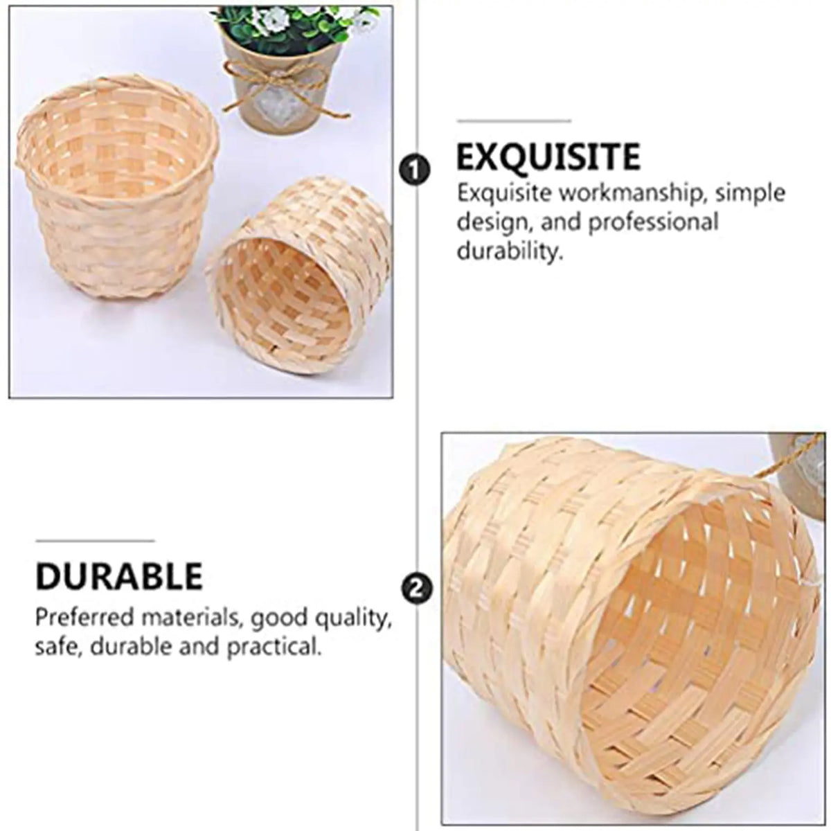 5PCS Bamboo Woven Mini Baskets - Handleless, Durable, Decorative Organisers with Natural Look for Kitchen Food Storage, Party Favors (7.5X6cm) Home Supplies (Decorative Role Included)