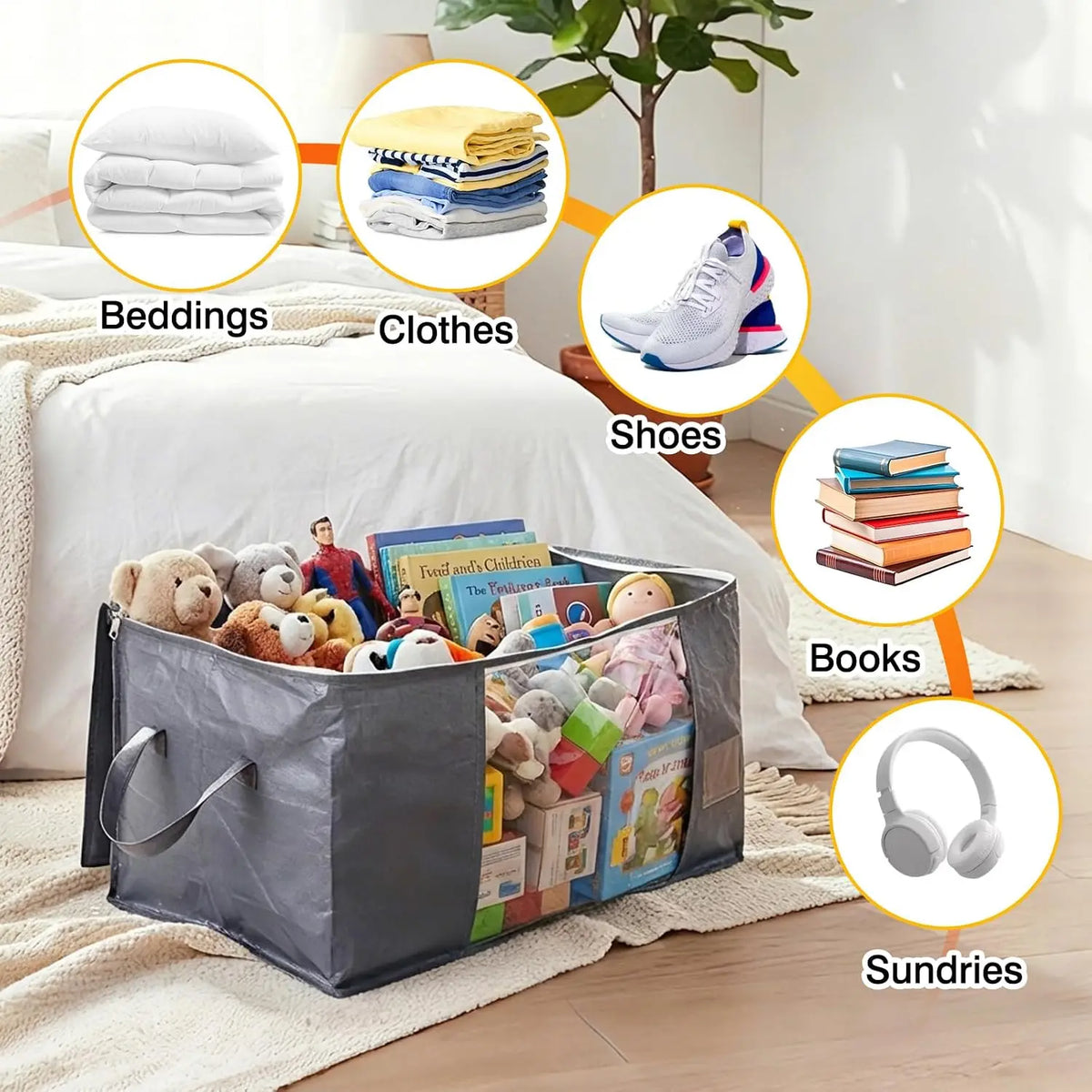 Bedding Storage 90L Blanket Storage Bags 6 Pack Large Foldable Heavy Duty Clothes Containers for Closet, Clothing, Comforters, Bedding, Bed Sheets, Pillows and Toys Organizers