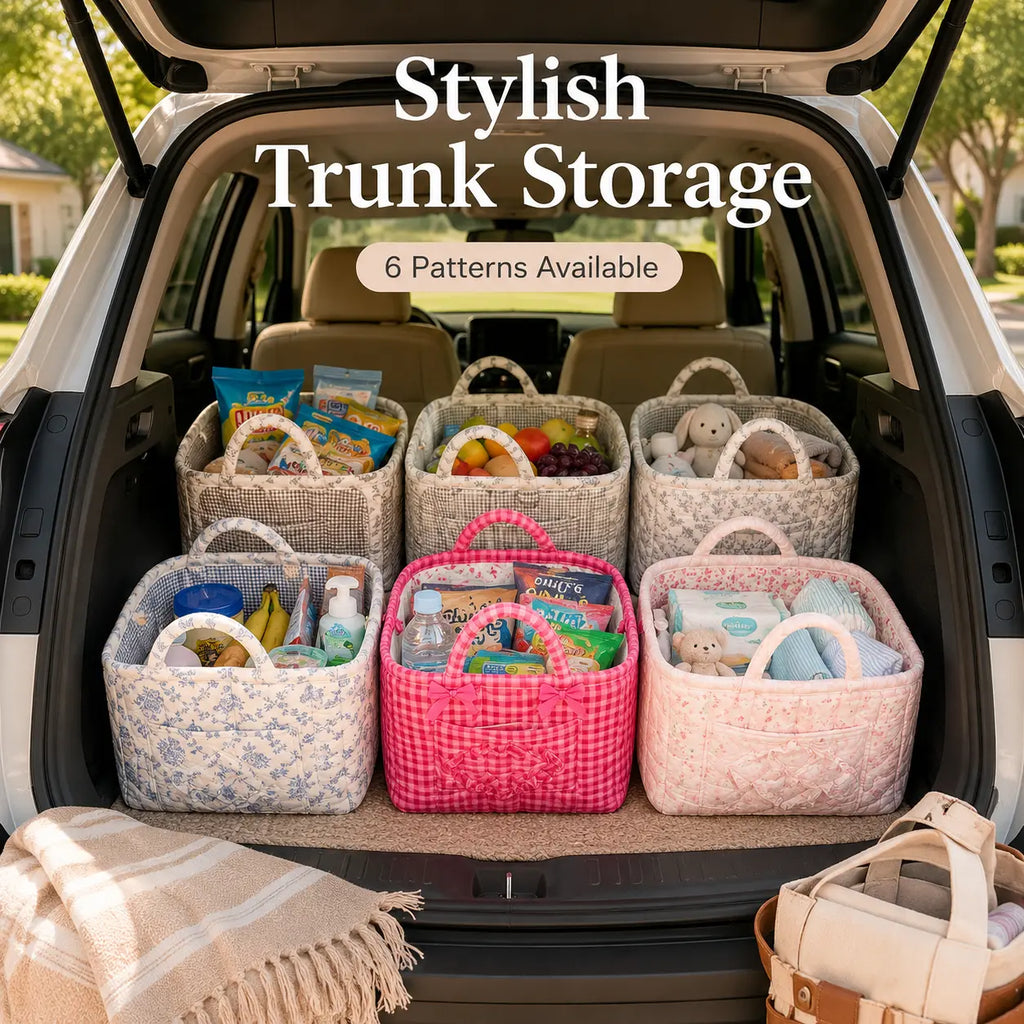 car Storage Basket, floral Fabric quilted basket for Clothes Toys & Blankets Car Trunk Organizer Backseat Storage Machine Washable Large Capacity Woven Design room clutter organization daily use item summervibes large capacity clothes