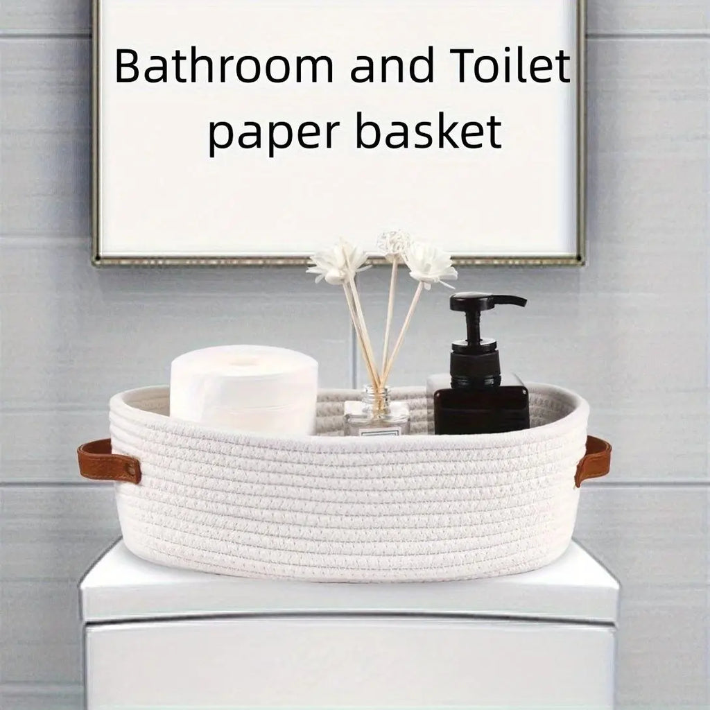 Woven Storage Basket, Multifunctional Bathroom Storage Basket with Handle, Bathroom Organizer for Toilet Paper, Towel, Soap, Shampoo, Toiletries Basket, Baskets for Organizing