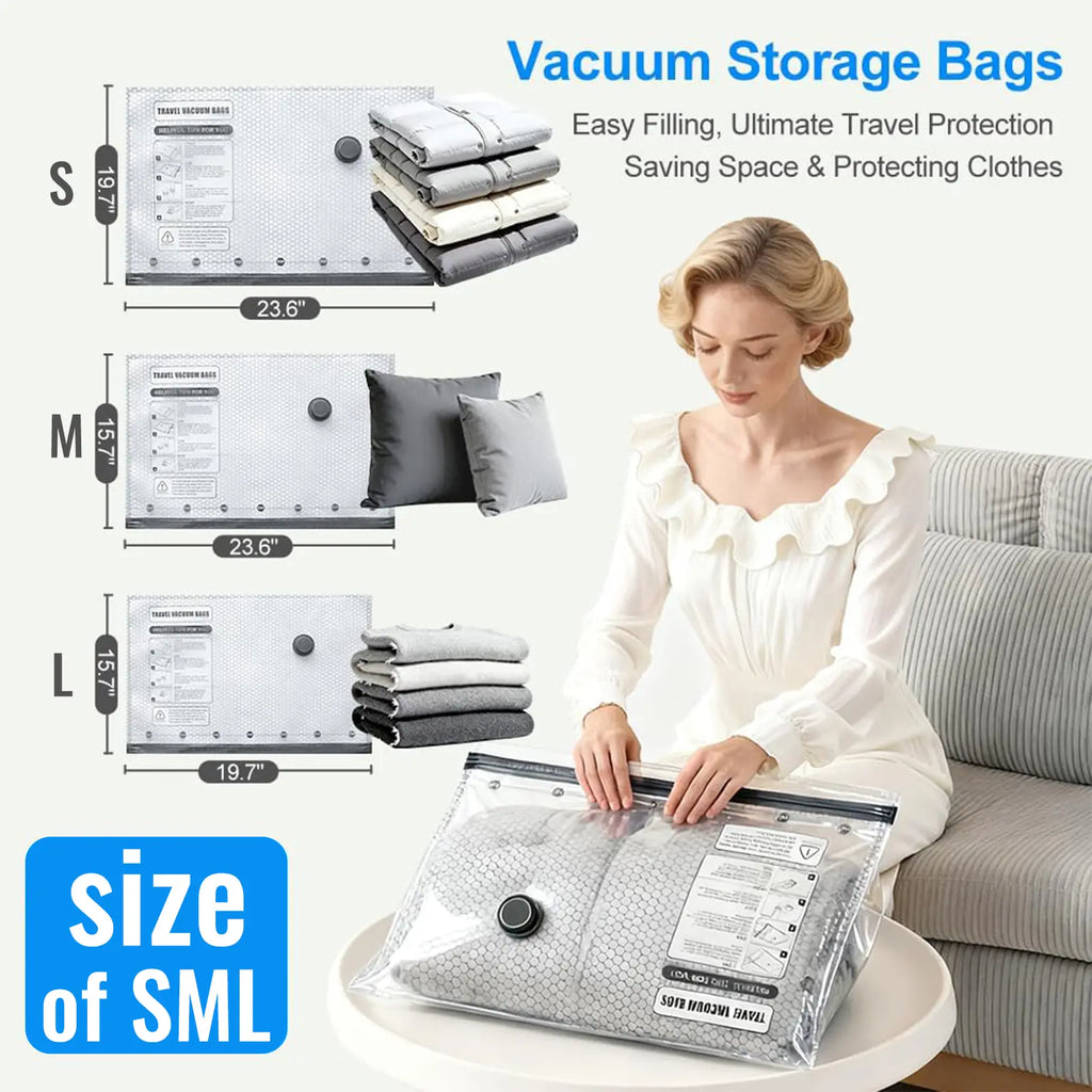15 Pieces Reusable Vacuum Compression Storage Bags Set with Rechargeable Wireless Pump, Compact Portable Organiser Storage Transportation Bag for Travel Clothing & Home Bedding