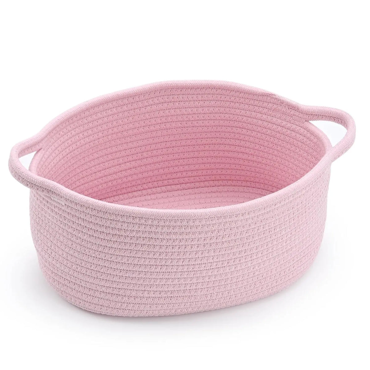 Decorative Cotton Rope Woven Storage Basket with Handle - Cute Small Collapsible Home Organizer (13" D x 8" W x 6" H) for Baby Toys, Sustainable Materials, Structured Base, Easy Carrying for Baby Shower, Graduations, Valentine's Day