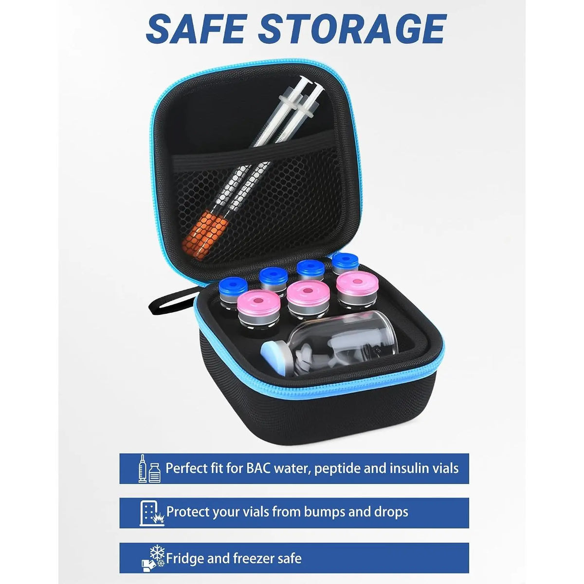 8-Slot Dual-Lightweight Mesh Vial Organiser Pouch with Fixed Slots & Built-In Mesh Accessory Pocket - Multi-Size Peptide Travel Container, Fits 30ml/10ml/3ml Bac Water & Insulin Vials, Fridge-Freezer Safe for Road Trips/Daily Outings (Case Only), Travel S