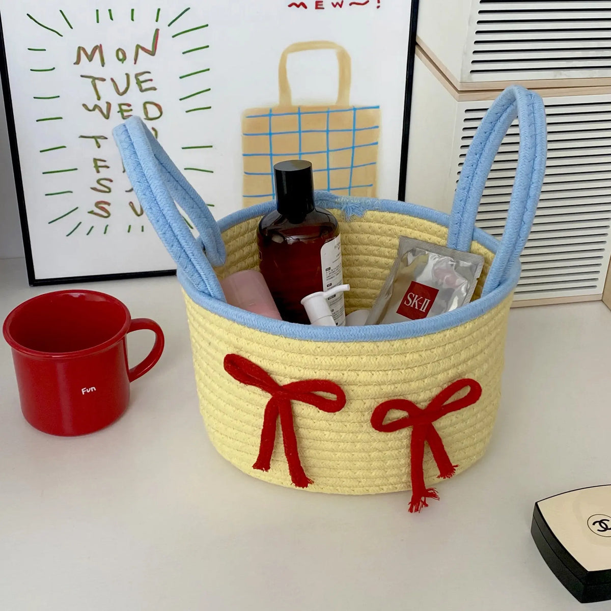 Cotton Fabric Home Storage Baskets - Multi-Size, Cute Design, Foldable, Handle-Equipped Household Organizers, Cappuccino (22*12), Pink & White Dopamine (22*19), Space-Saving Home Supplies