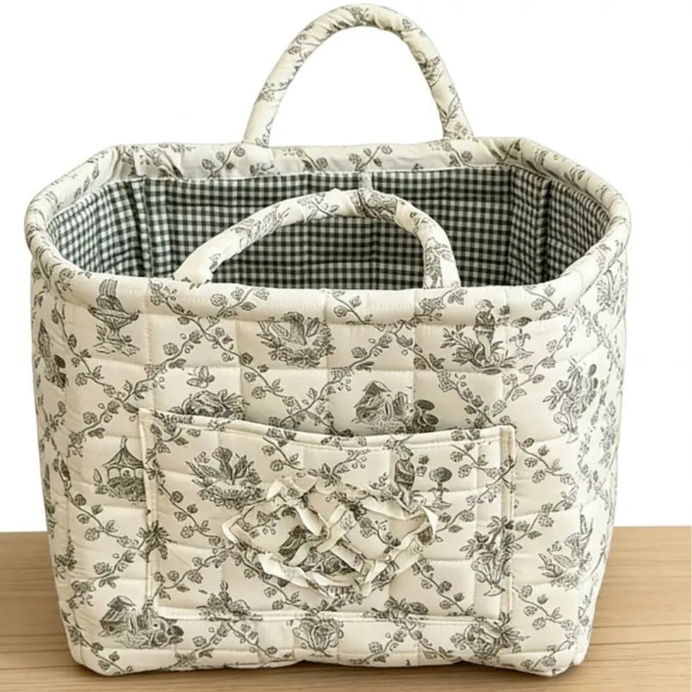 Colorful Floral Print Soft Cotton Weaving Basket - Lightweight, Collapsible, Large-Capacity Home Supplies Organizer Bin with Smooth Liner, Washable, Gentle on Clothes, Ideal for Organizing Backseat, Blankets, Toys, Weaving Basket For Blankets, Trunk‑Ready