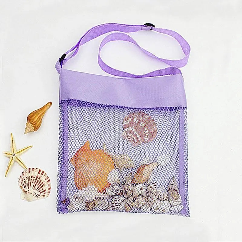 Beach Toy Bag for Shell Collection, Adjustable Shoulder Strap Storage Bag, Summer Travel Beach Party Accessory for Boys and Girls, Mesh Storage Bag, Travel Organization Pouch, Organizer Pouches, Storage for Organizing
