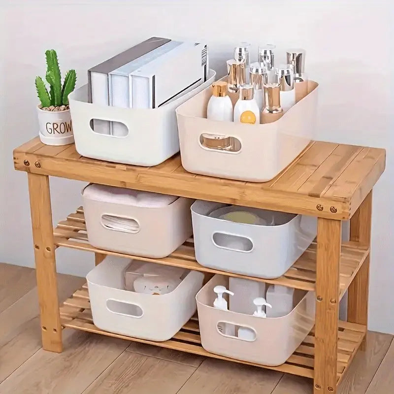 5-Pack Plastic Storage Baskets with Handles, Multi-Purpose Rectangular Organizer, Kitchen Organizers and Storage for Kitchen, Bathroom, Closet, Spices, Snacks, Everyday Items