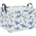Foldable Rectangular Blue Fish Basket Storage Bin - Laundry Organizer Shelf for Room Decor, Indoors, Teacher Gift