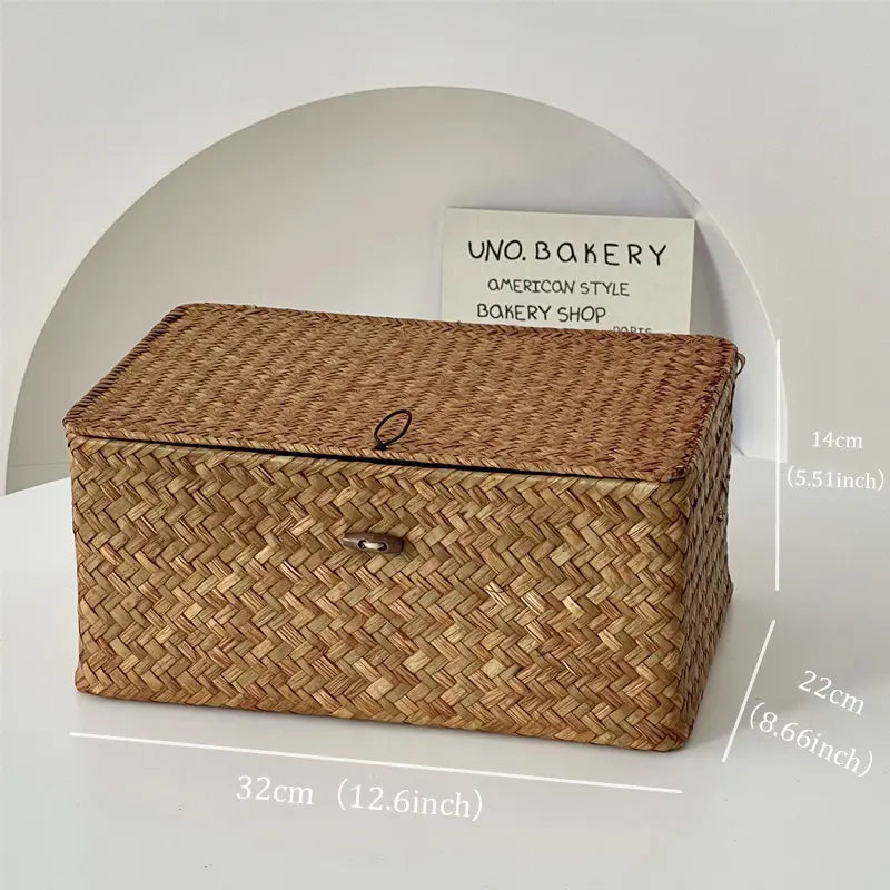 Woven Storage Basket, Wicker Storage Basket, 1 Count  Multi-purpose Decorative Desktop Storage Box, Countertop Storage Basket, Home Organizer for Living Room Bedroom Kitchen