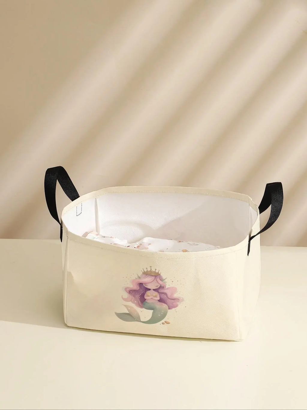 Mermaid Pattern Storage Basket with Handle, Multi-functional Storage Basket, Foldable Clothes Storage Basket, Bag Insert for Living Room, Bathroom and Kitchen, Clothes Baskets, Basket with Handles, Collapsible Storage Baskets