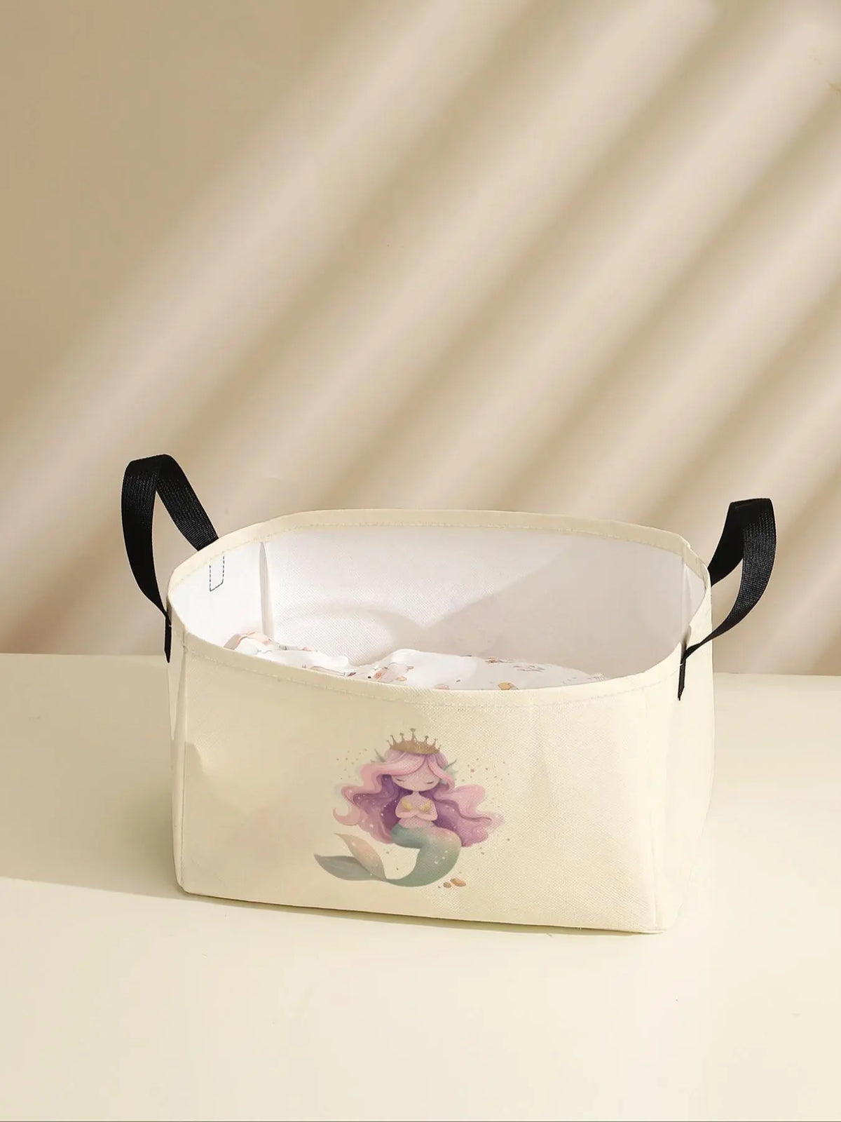 Mermaid Pattern Storage Basket with Handle, Multi-functional Storage Basket, Foldable Clothes Storage Basket, Bag Insert for Living Room, Bathroom and Kitchen, Clothes Baskets, Basket with Handles, Collapsible Storage Baskets