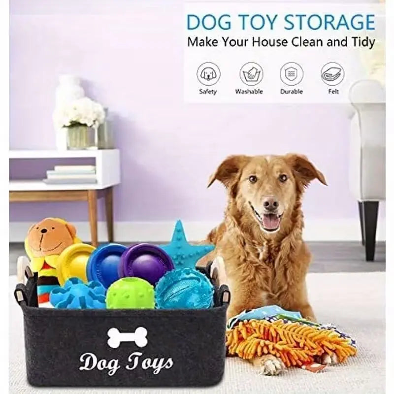 Fukuchong Pet Toy Storage Basket with Handle, No Battery Required, Convenient Dog Toy Organizer, Durable Adhesive Material