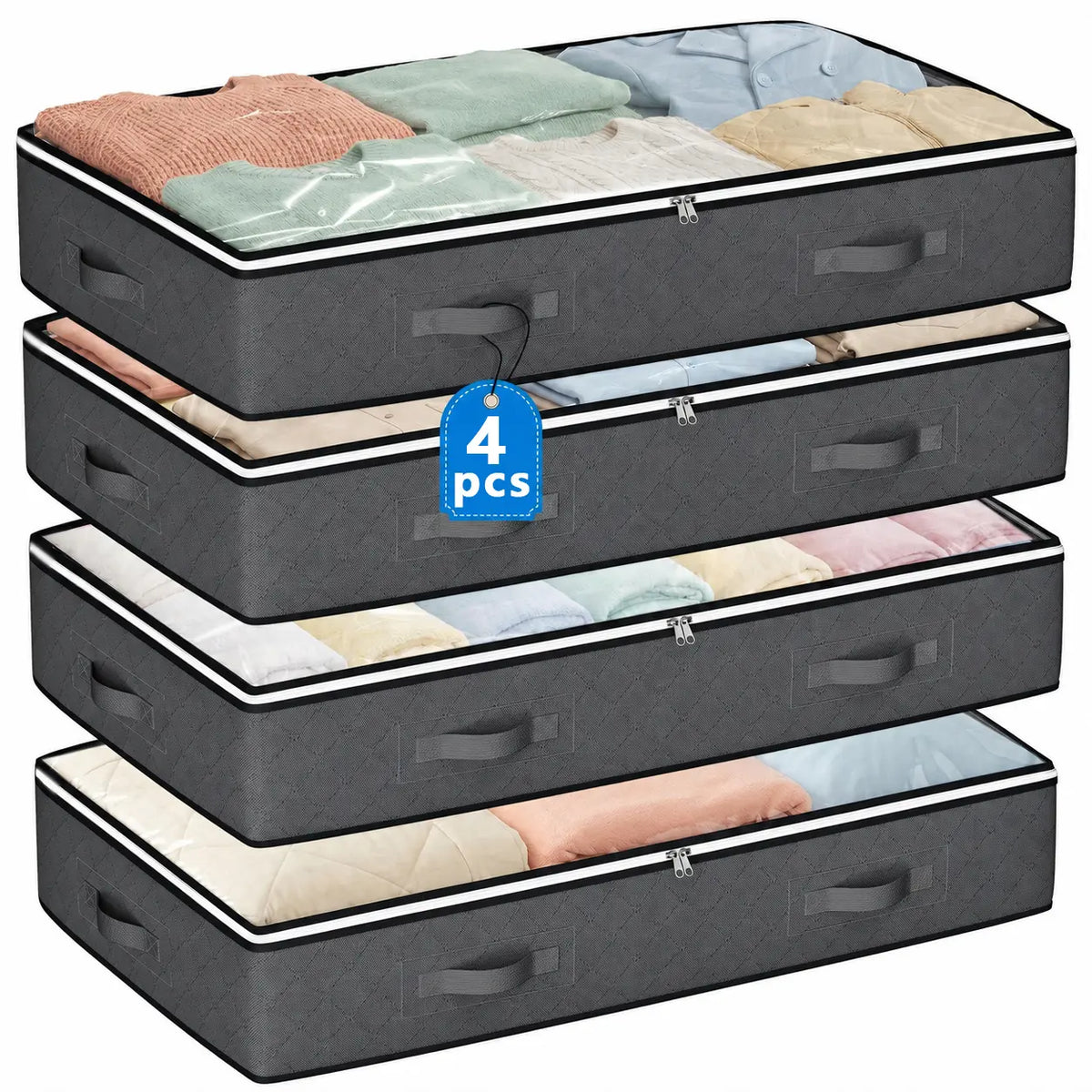 90L Under Bed Storage Containers, Foldable Closet Organizers, Storage Bins, Organizer Bags, Bedding Storage, Space Saving Bags, Fabric Storage Bag for Linen, Blankets, Clothes, Pillows, Wrapping Paper