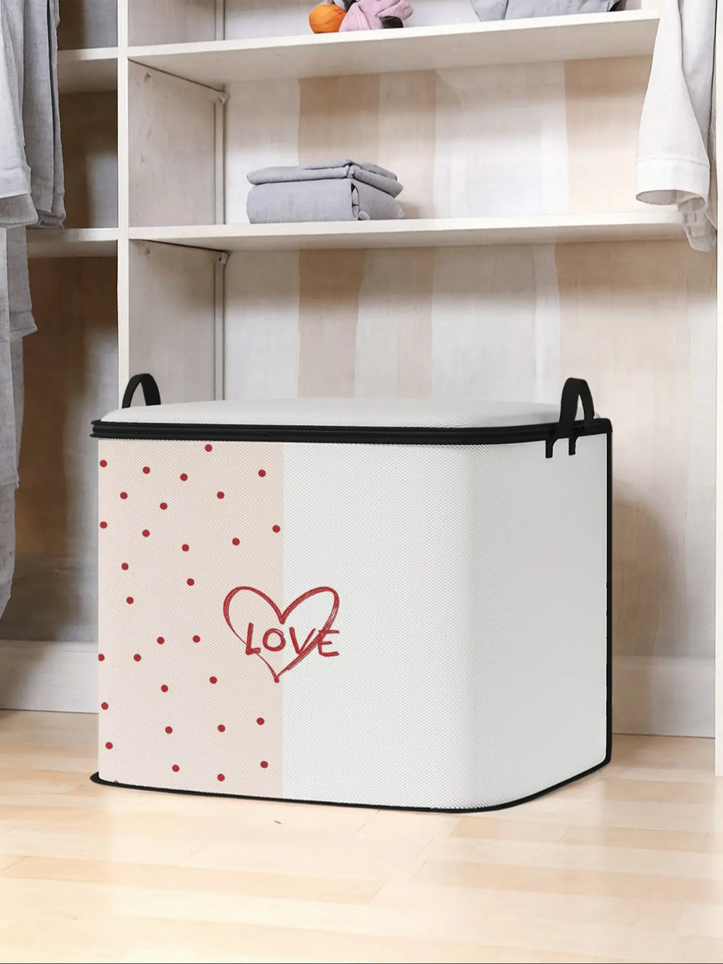Heart Printed Thick Quilt Storage Bag, Blanket Storage, Cute and Practical Kids Bedding Organizer, Organizer Storage Supplies, Durable Material, Easy Carry Handle, Home Use, Valentine's Day Gift