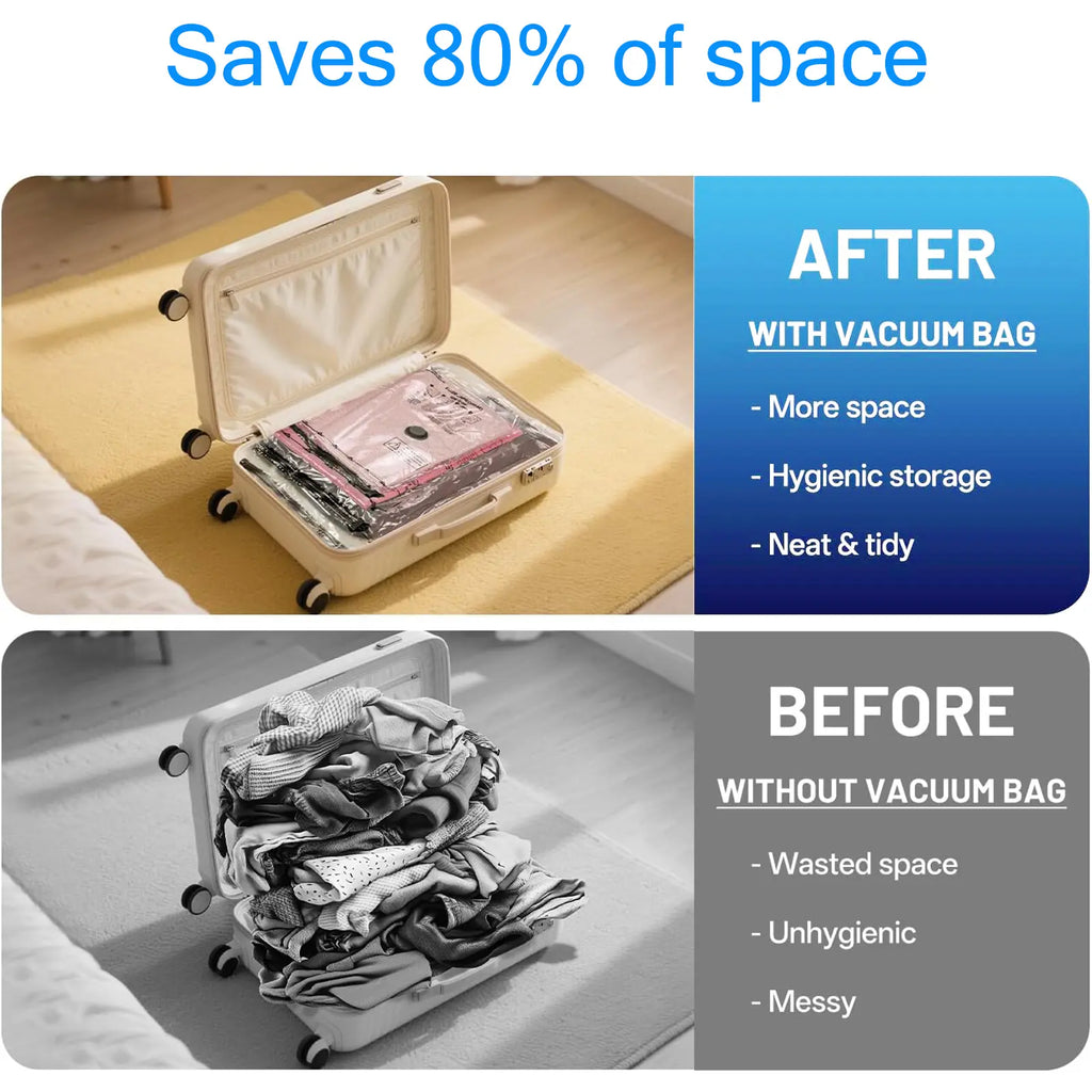 15 Pieces Reusable Vacuum Compression Storage Bags Set with Rechargeable Wireless Pump, Compact Portable Organiser Storage Transportation Bag for Travel Clothing & Home Bedding