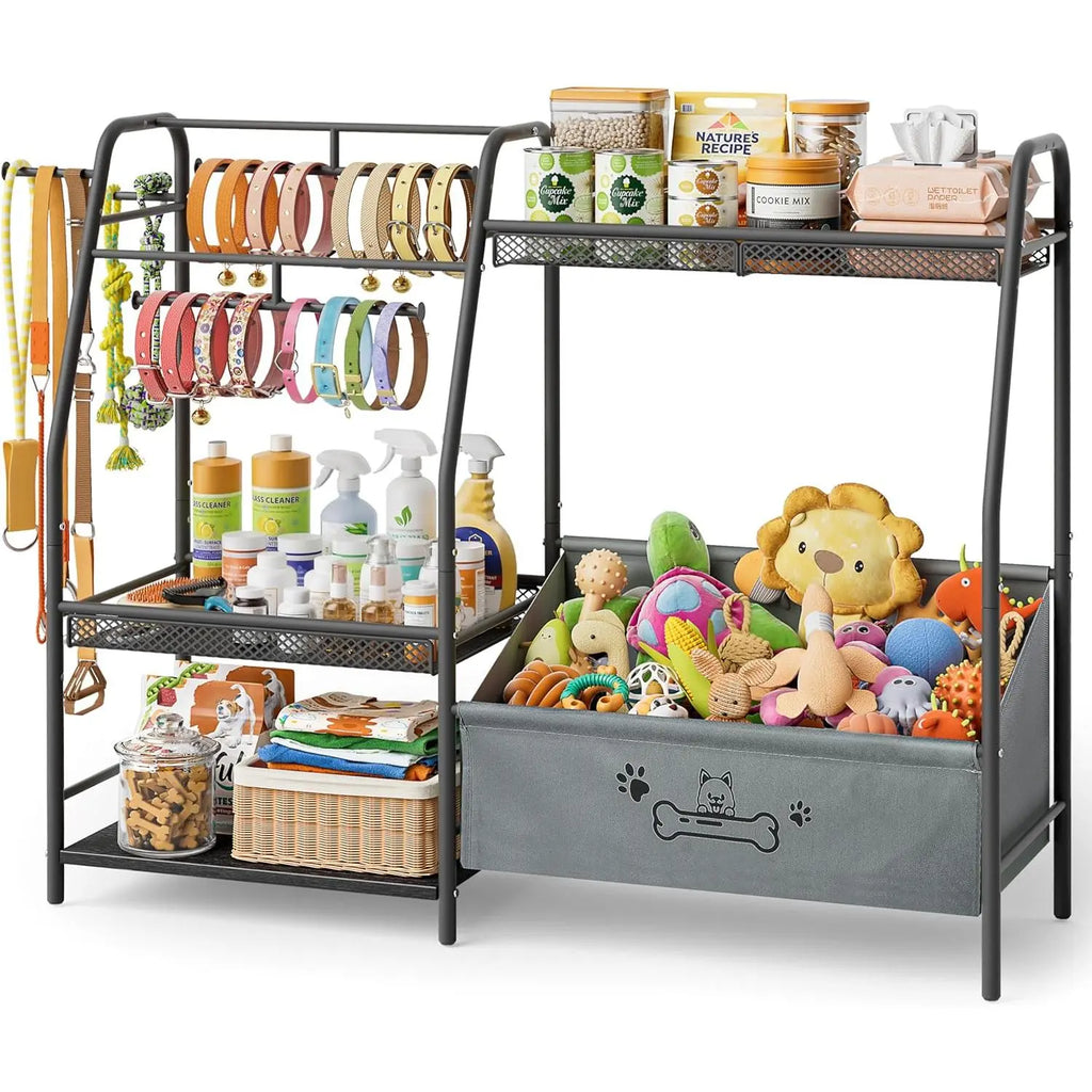 Large Modern Metal-Oxford Fabric Storage Basket with Iron Frame, 50cm Trapezoid Organizer Box with Leash Hooks, Toy Storage Holder for Pet Lovers, Wide Slant Living Room Home Organizer Essential
