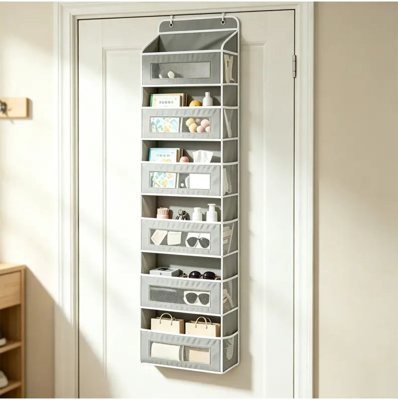 Heavy Duty 6-Tier Over-The-Door Organizer, Grey Single-Pack with Mesh Pocket View (Mesh Finds Fast), Anti-Tilt Quick Hang Setup, 48lbs Capacity Space Boost for Bathroom, Kitchen