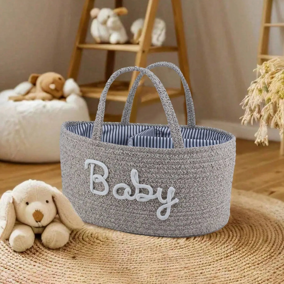 Baby Diaper Storage Basket, Toy Organizer Bin, Woven Compartment Detachable Portable, Nursery Essentials, Baby Care Accessories, Playroom Kidsroom Organizer, Removable Basket, Nursery Baskets, Storage for Organizing